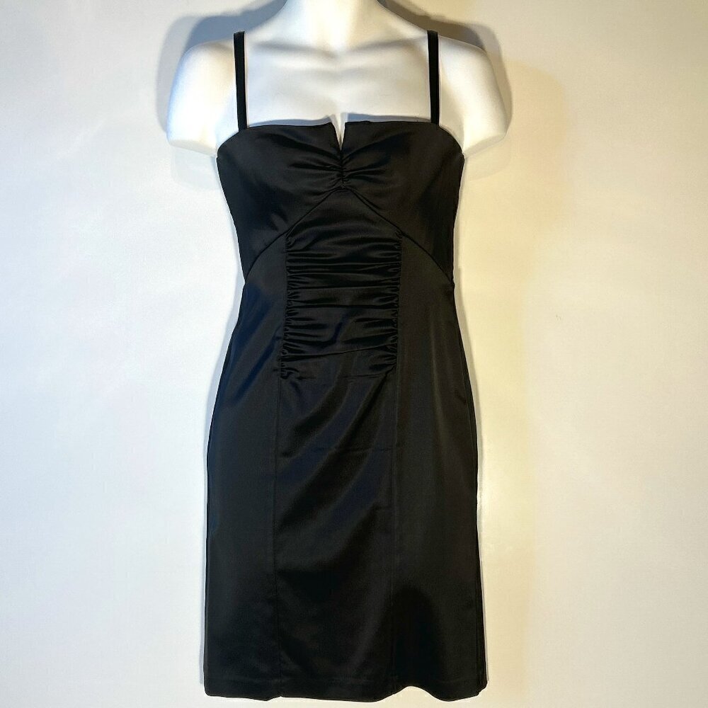 Betsy & Adam SZ 6P Black satin cocktail dress black tie prom sexy timeless chic